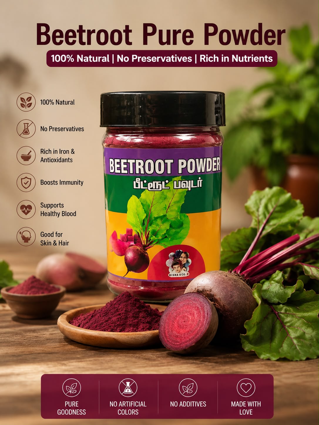 Beetroot Pure Powder | 100% Natural Beetroot Powder