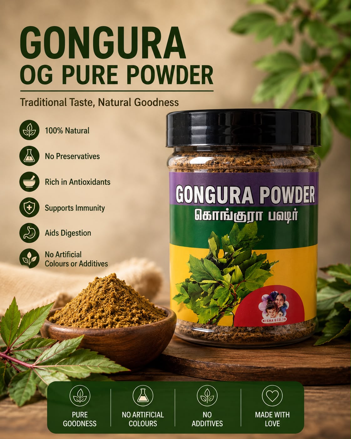 Gongura OG Pure Powder | Pure Gongura Leaf Powder